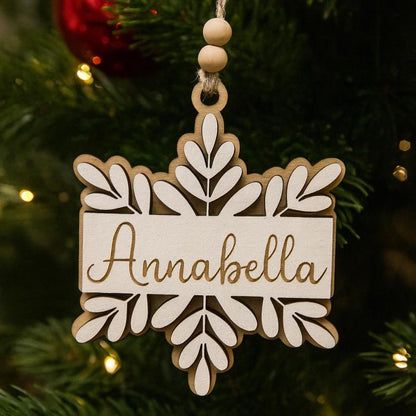 Rustic Snowflake Personalized Wood Christmas Ornament
