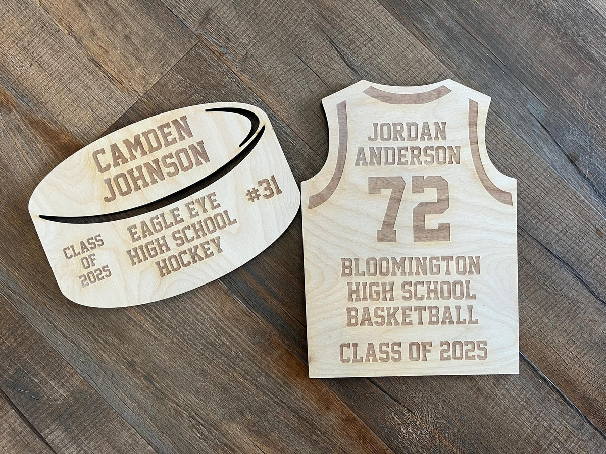 Laser Engraved Solid Wood Sports Plaques – Baseball, Basketball, Hockey Player Gifts