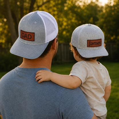Personalized Leatherette Patch Trucker Hat for Dad & Toddler