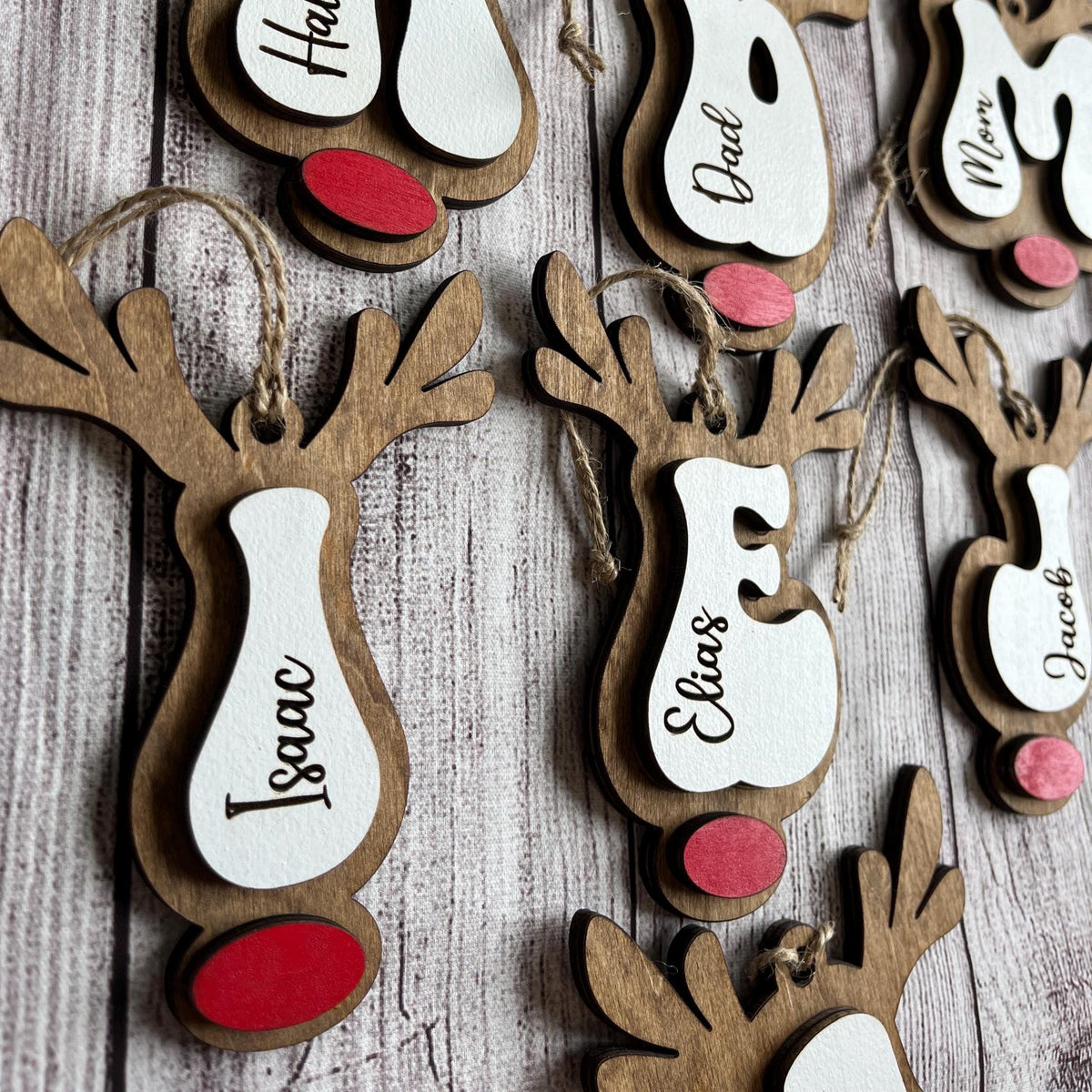 Lettered Reindeer Personalized Wood Christmas Ornament