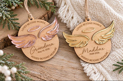Angel Wings Memorial Personalized Wood Christmas Ornament