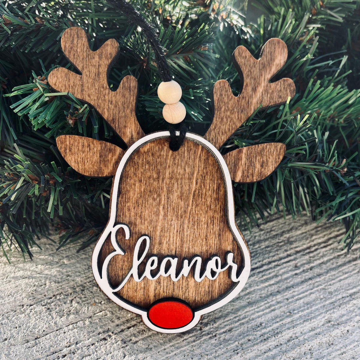 Reindeer Personalized Wood Christmas Ornament