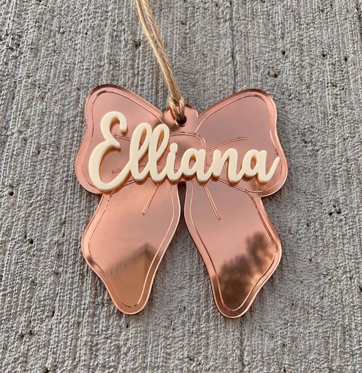 Personalized Rose Gold Bow Christmas Ornament