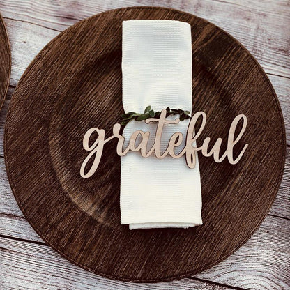 Custom Laser Cut Wood Thanksgiving Place Cards: Grateful, Thankful, Blessed