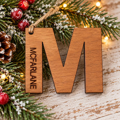Initial & Name Personalized Wood Christmas Ornament