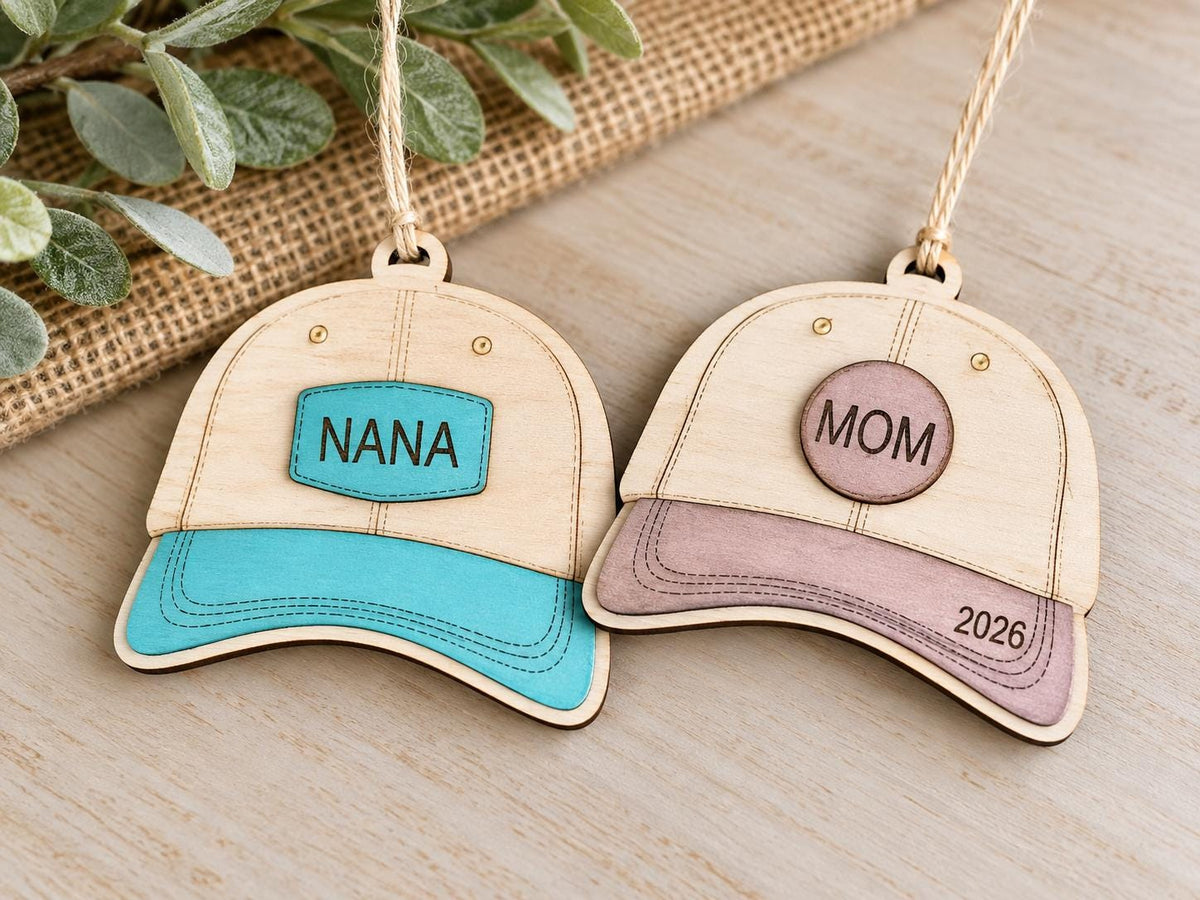 Baseball Cap Personalized Wood Christmas Ornament