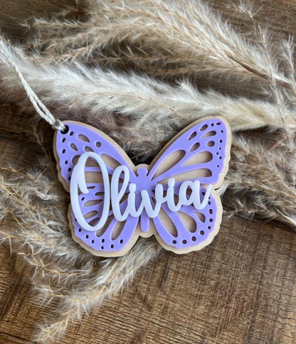 Personalized Butterfly Name Ornament – Easter Basket Layered Wood Acrylic Keepsake Tag
