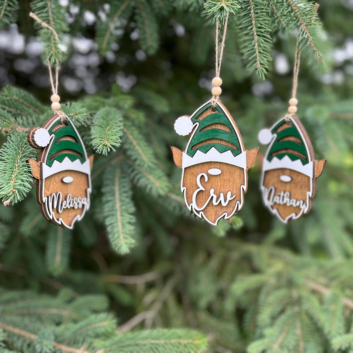 Elf Personalized Wood Christmas Ornament