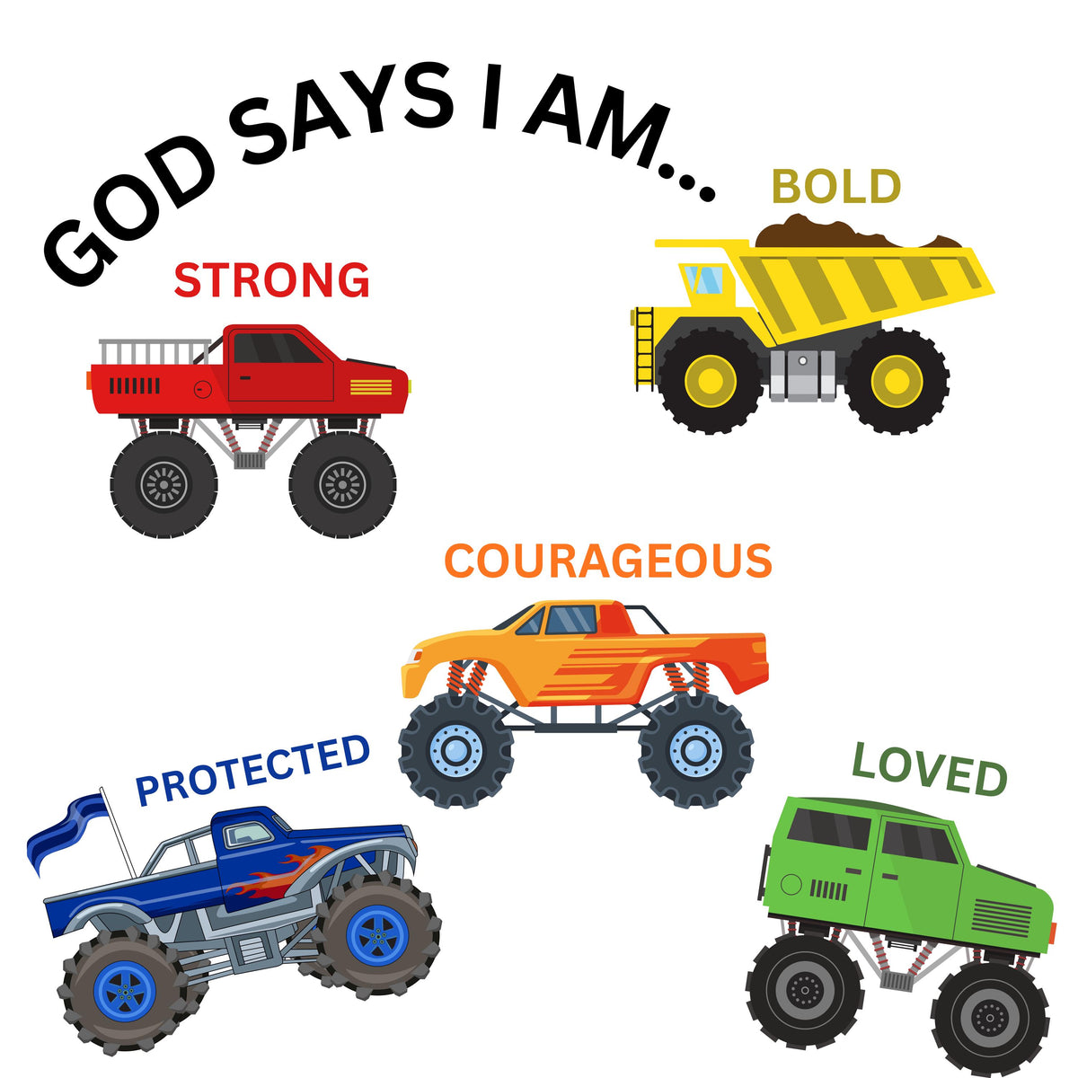 Boys Christian Monster Truck Shirt | God Says I Am Affirmations Tee
