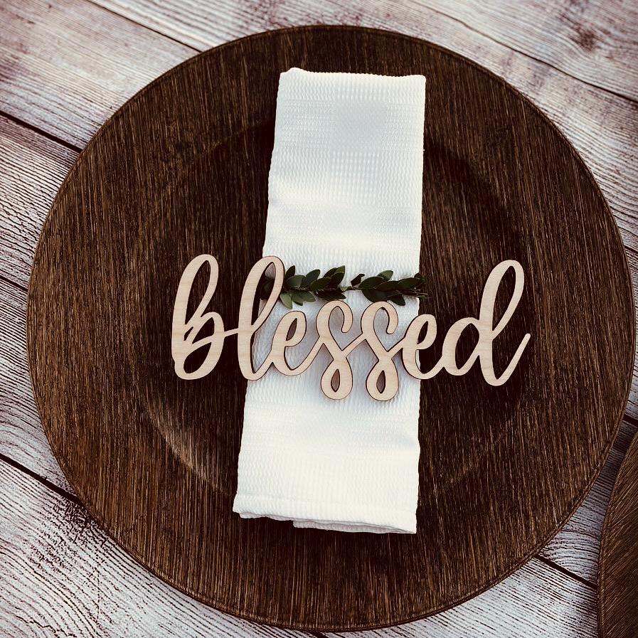 Custom Laser Cut Wood Thanksgiving Place Cards: Grateful, Thankful, Blessed