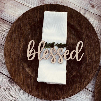 Custom Laser Cut Wood Thanksgiving Place Cards: Grateful, Thankful, Blessed