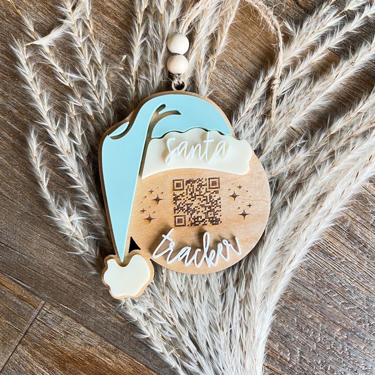 Santa Tracker with QR Code Wood Christmas Ornament