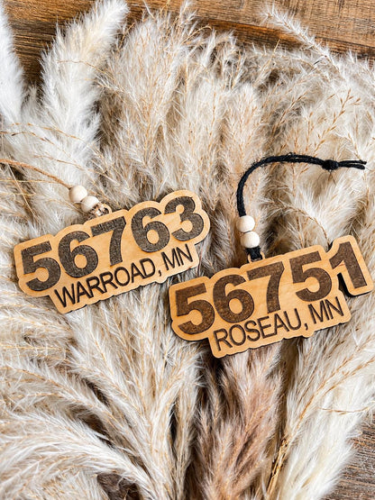 Zip Code Personalized Wood Christmas Ornament