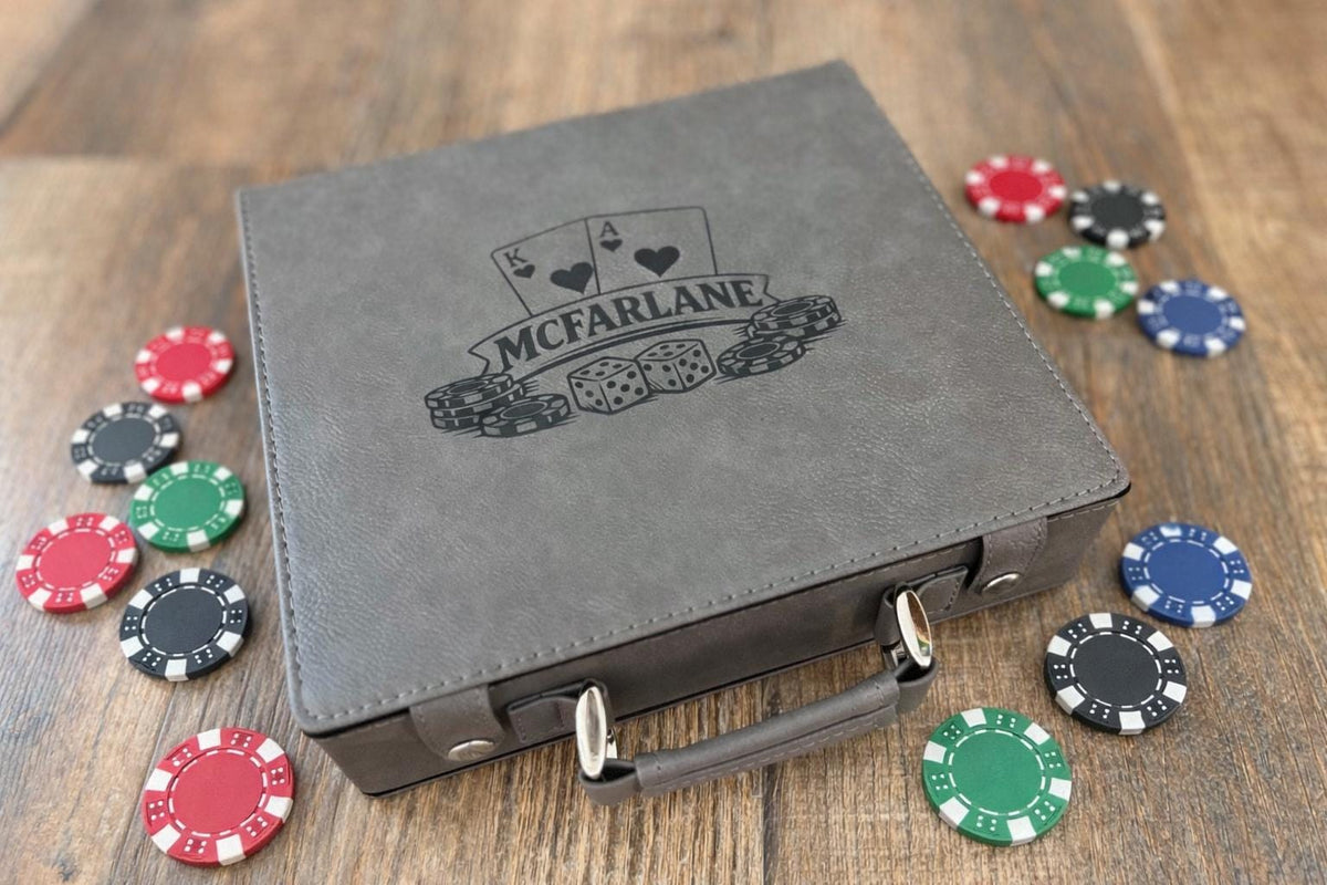 Personalized Engraved Leatherette Poker Set