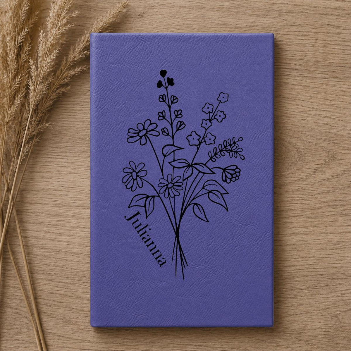 Personalized Floral Leatherette Journal | Custom Name Notebook | Wildflower Engraved Design