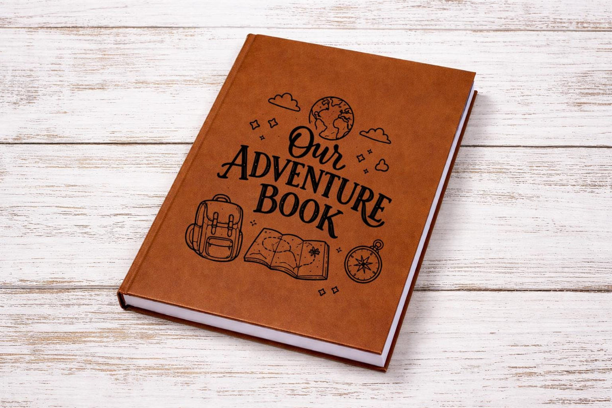 Our Adventure Book Vegan Leather Sketchbook: Custom Engraved, 224 Blank Pages