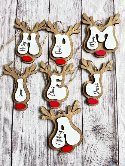 Lettered Reindeer Personalized Wood Christmas Ornament
