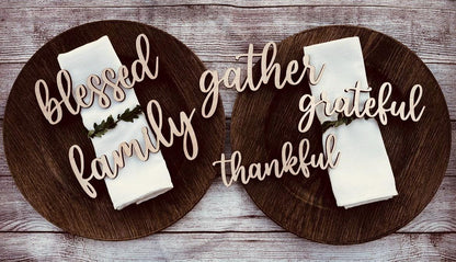 Custom Laser Cut Wood Thanksgiving Place Cards: Grateful, Thankful, Blessed