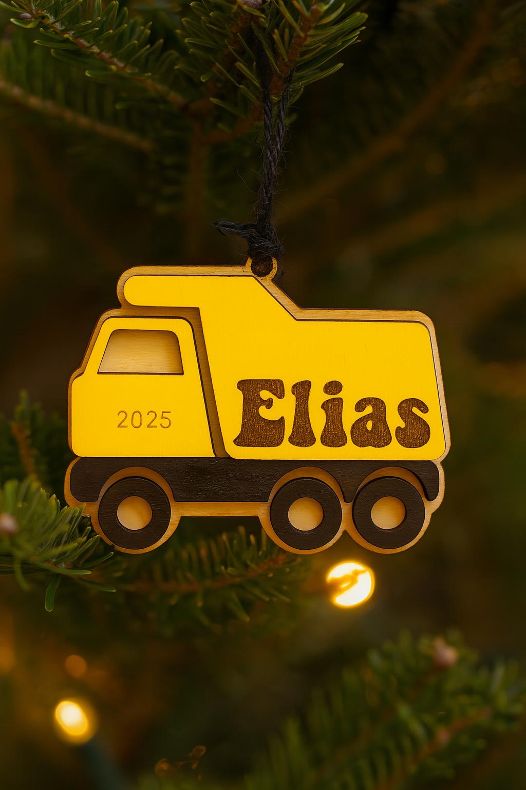 Dump Truck Personalized Wood Christmas Ornament