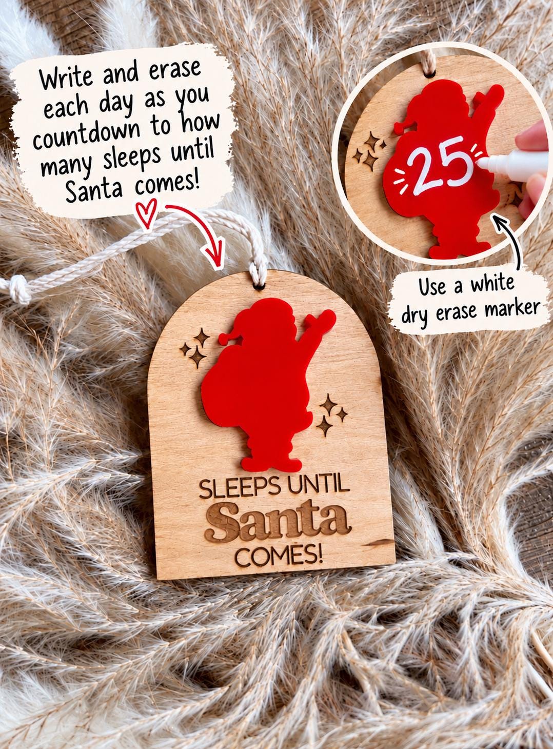 Santa Countdown Wood Christmas Ornament