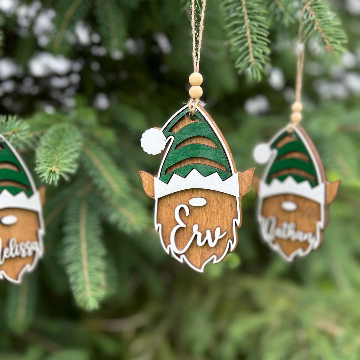 Elf Personalized Wood Christmas Ornament