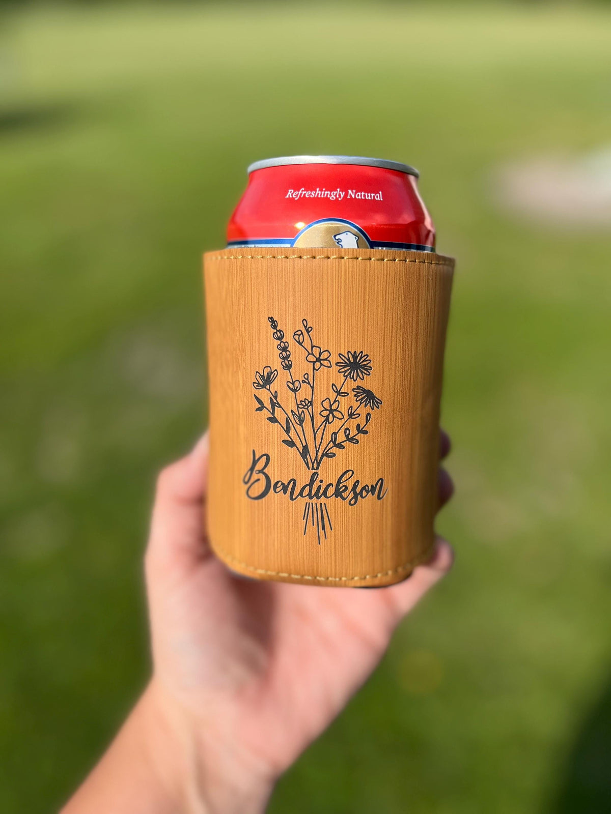 Personalized Leatherette Can Cooler – Engraved Beer Holder