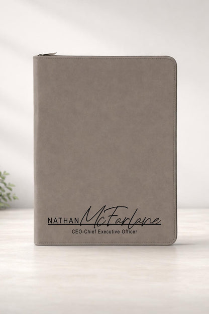 Personalized Zipper Portfolio, Custom Vegan Leather Padfolio