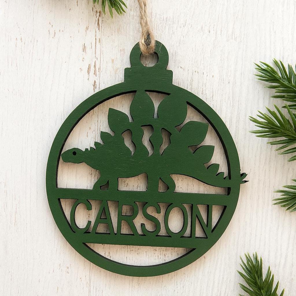 Personalized Wooden Dinosaur Christmas Ornament