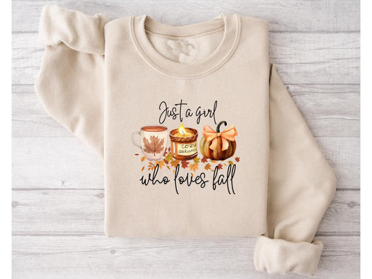 Just A Girl Who Loves Fall – Pumpkin Coffee Sweatshirt
