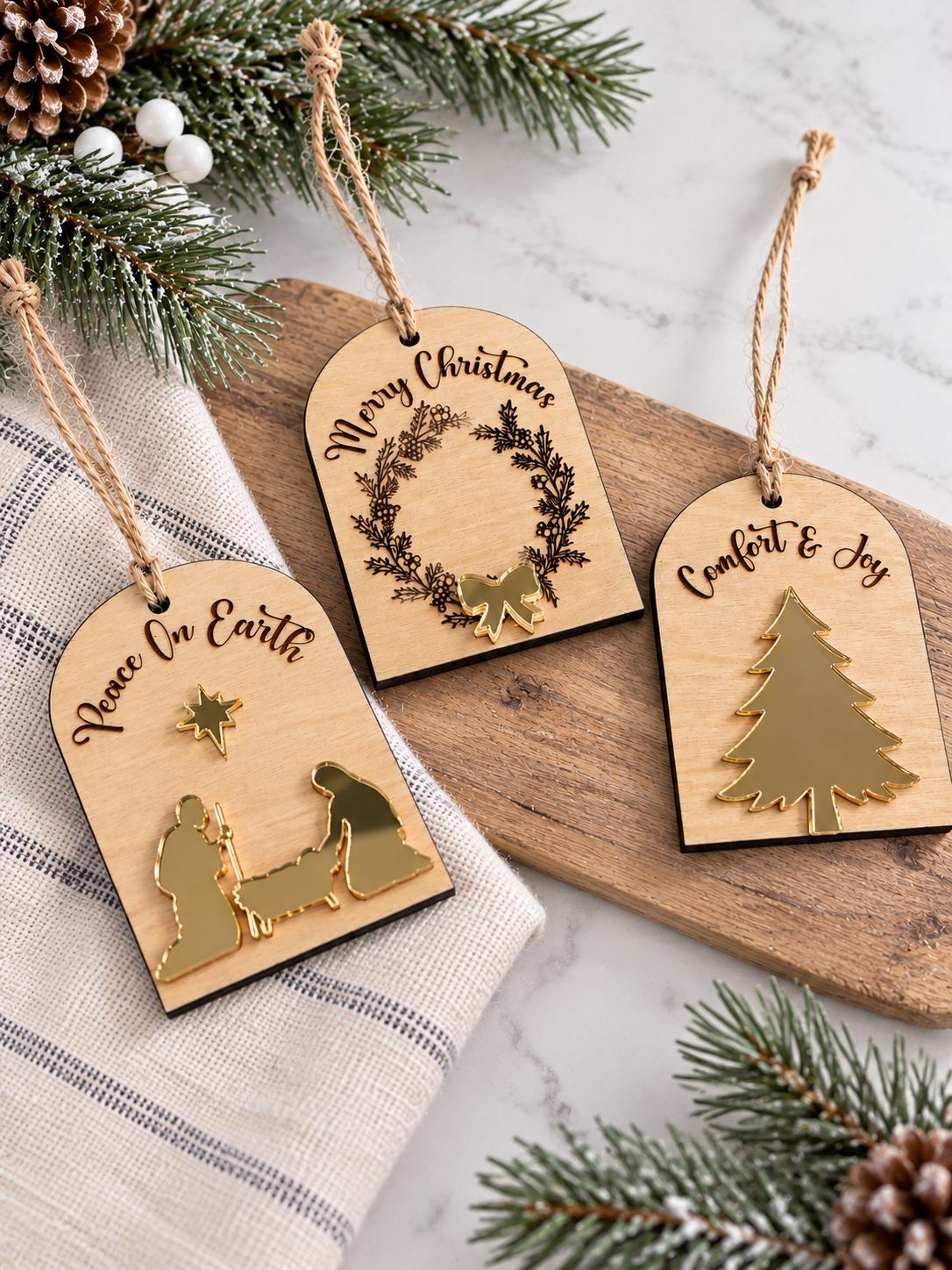 Nativity, Wreath Or Holiday Tree Wood & Acrylic Christmas Ornament