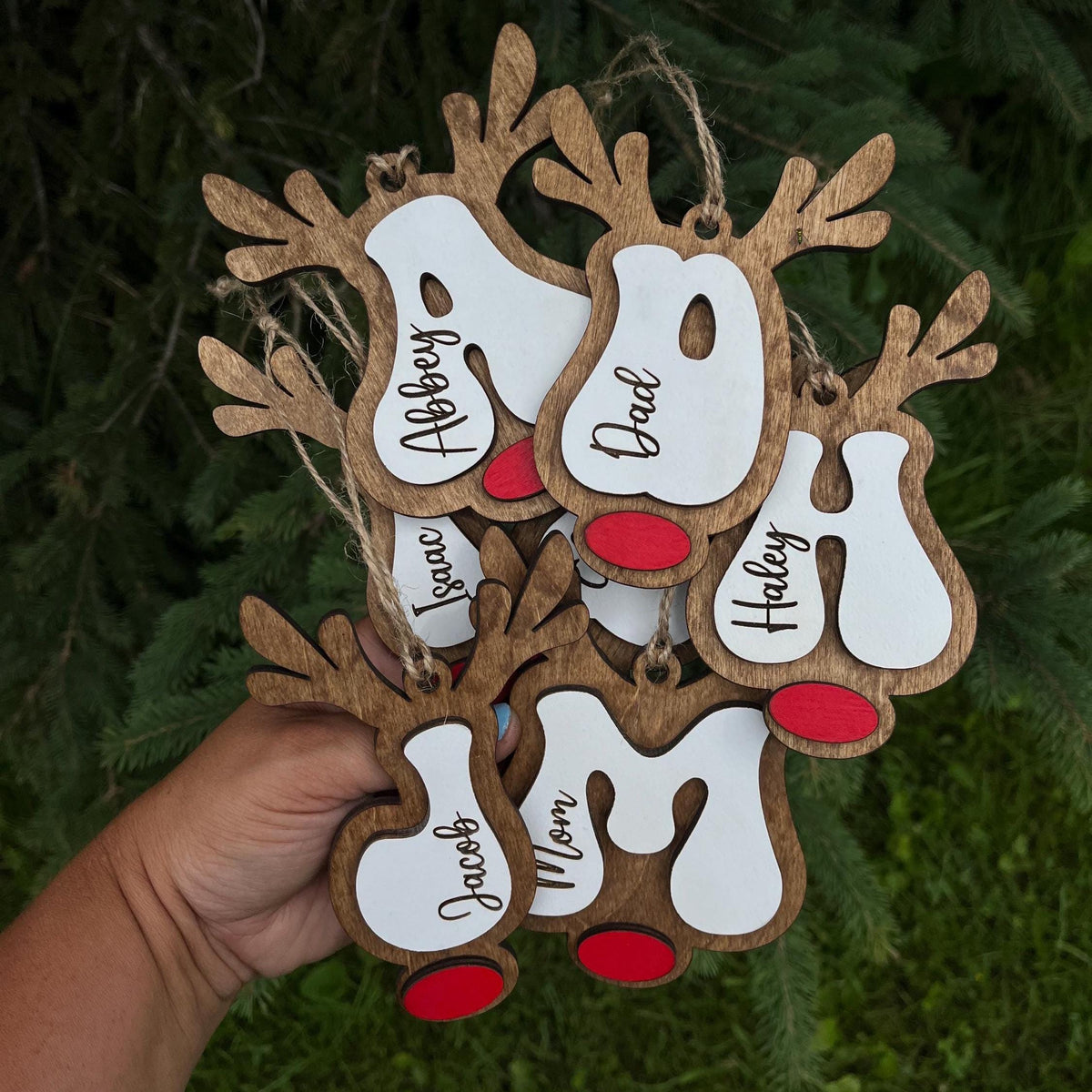 Lettered Reindeer Personalized Wood Christmas Ornament