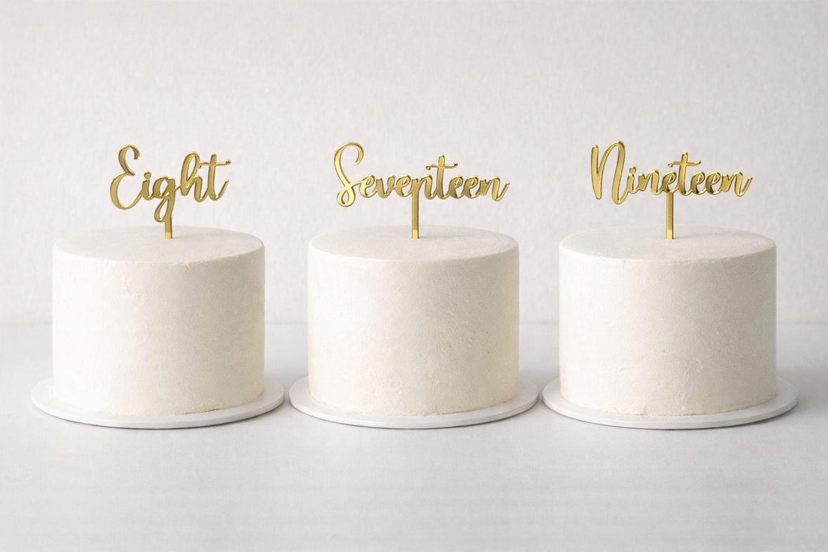 Gold Script Age Cake Topper | Mirror Acrylic Birthday Party Decor