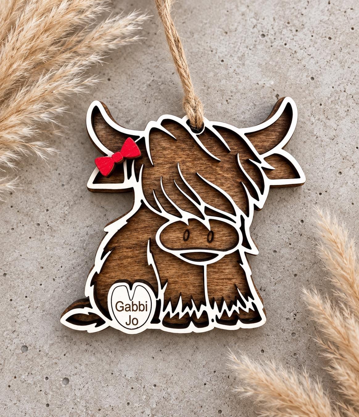Highland Cow Personalized Wood Christmas Ornament