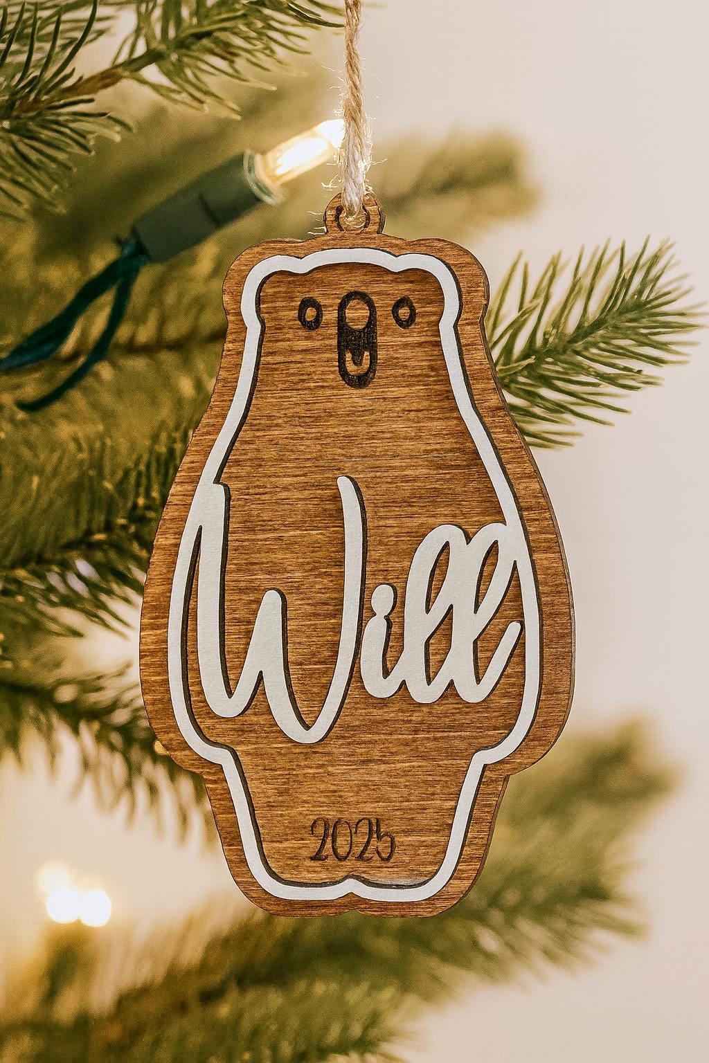 Personalized Wood Bear Christmas Ornament