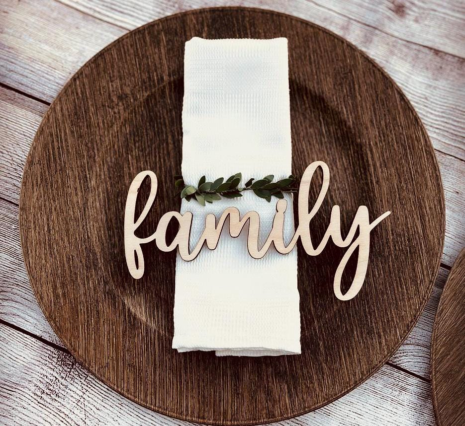 Custom Laser Cut Wood Thanksgiving Place Cards: Grateful, Thankful, Blessed