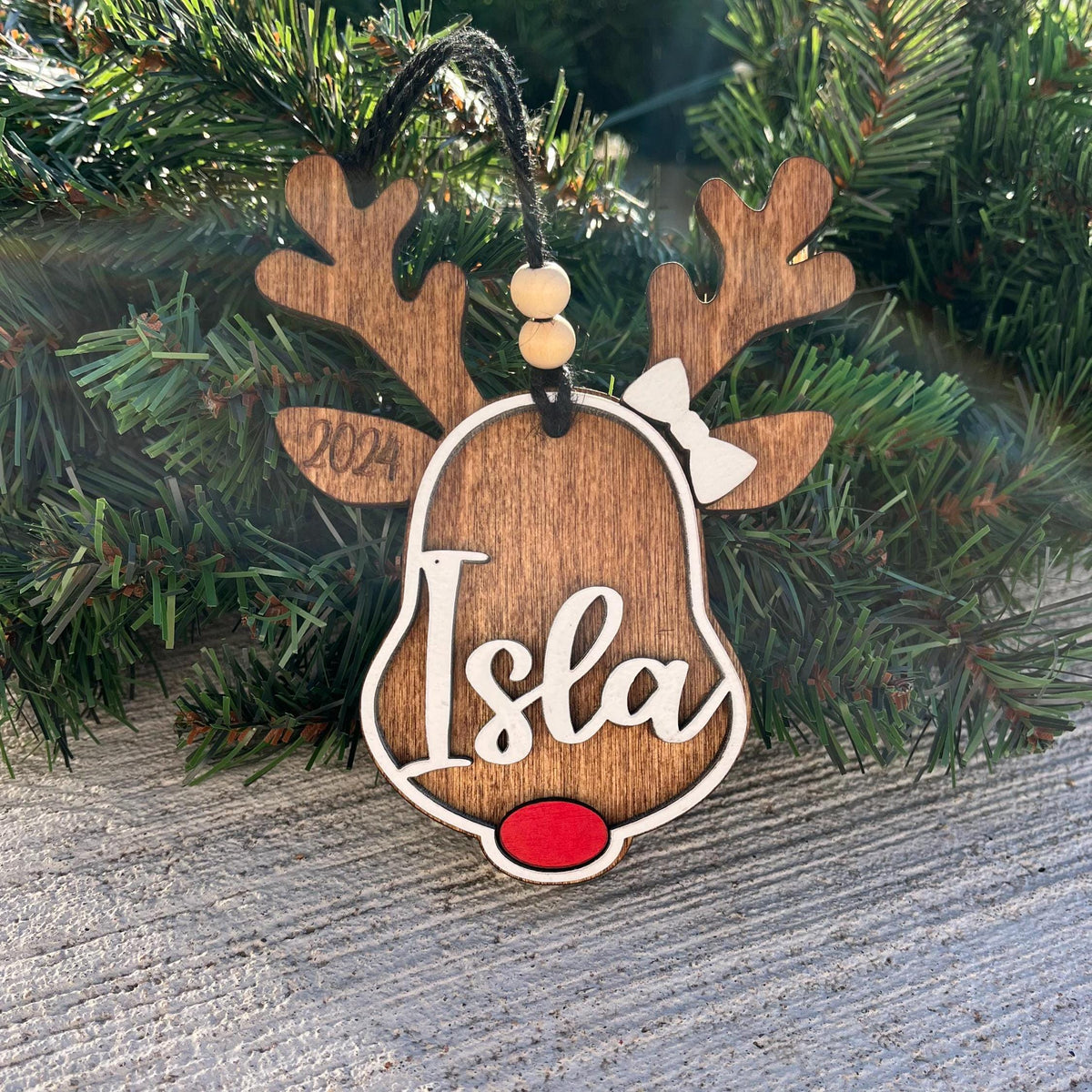 Reindeer Personalized Wood Christmas Ornament