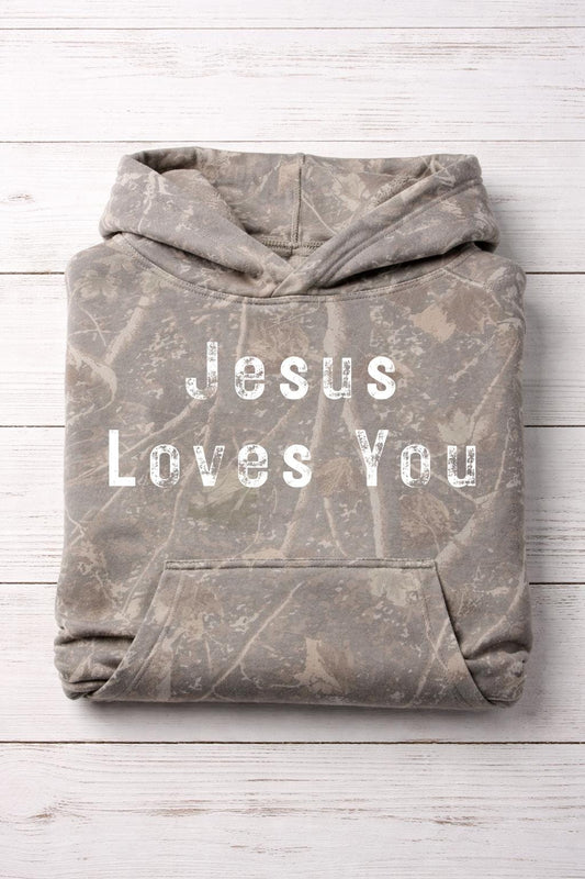 Youth Camo Hoodie – Jesus Loves You Christian Sweatshirt
