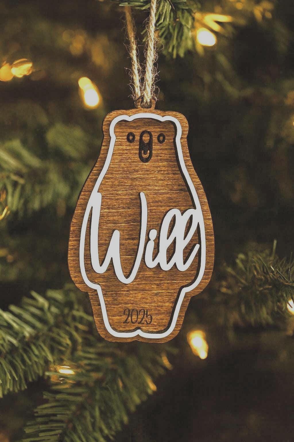 Personalized Wood Bear Christmas Ornament