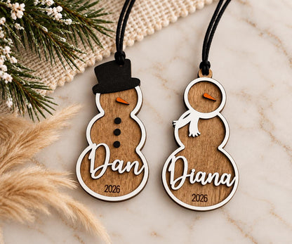Snowman Personalized Wood Christmas Ornament