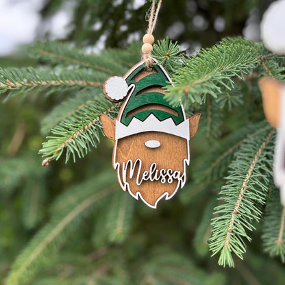 Elf Personalized Wood Christmas Ornament