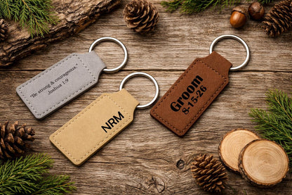 Personalized Faux Leather Keychain | Laser Engraved Custom Key Tag
