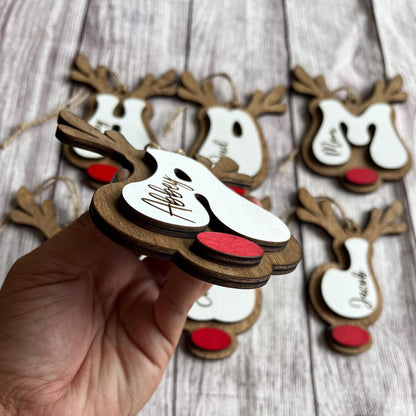 Lettered Reindeer Personalized Wood Christmas Ornament