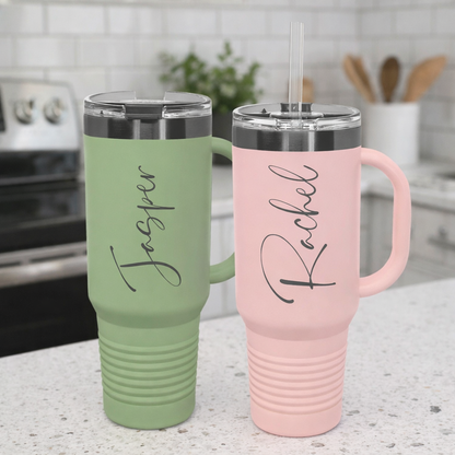 40 oz engraved tumbler with handle