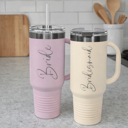 40 oz engraved tumbler with handle