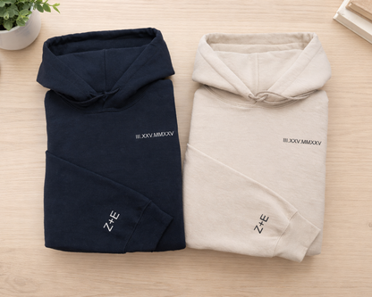 Custom Embroidered Roman Numeral Hoodie For Couples