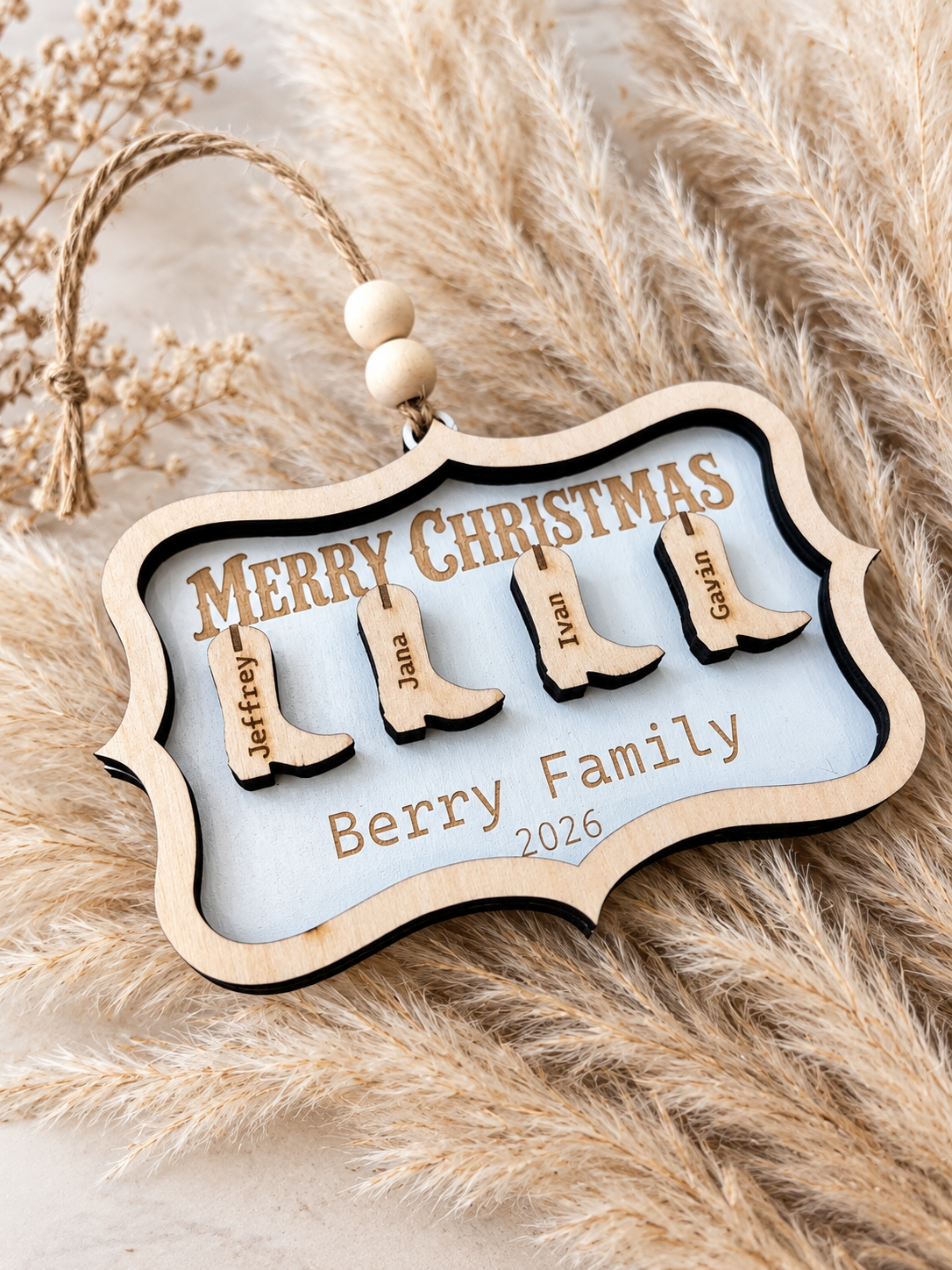 Personalized Family Cowboy Boot Christmas Ornament