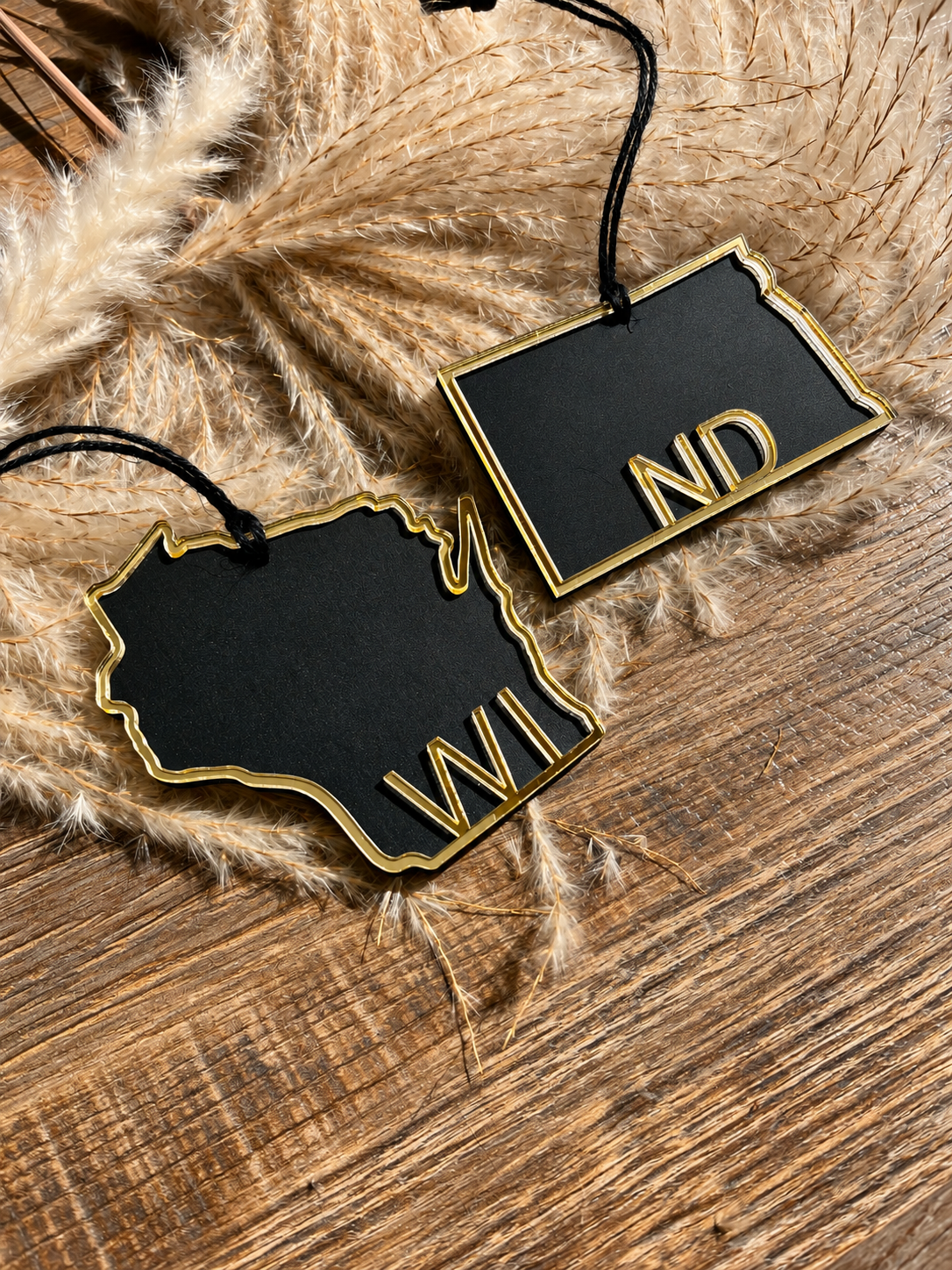 State Ornaments - Black Wood & Gold Acrylic Ornaments