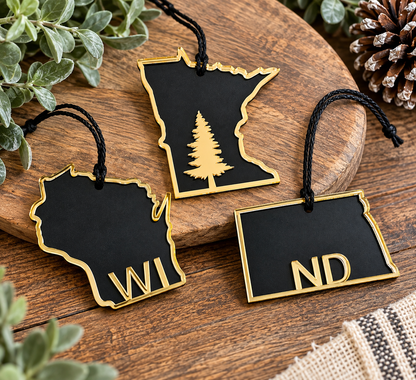 State Ornaments - Black Wood & Gold Acrylic Ornaments