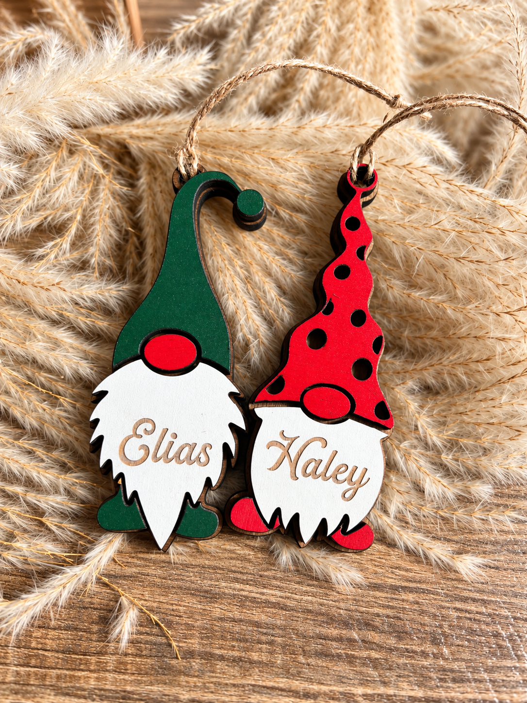 Gnome Personalized Wood Ornaments