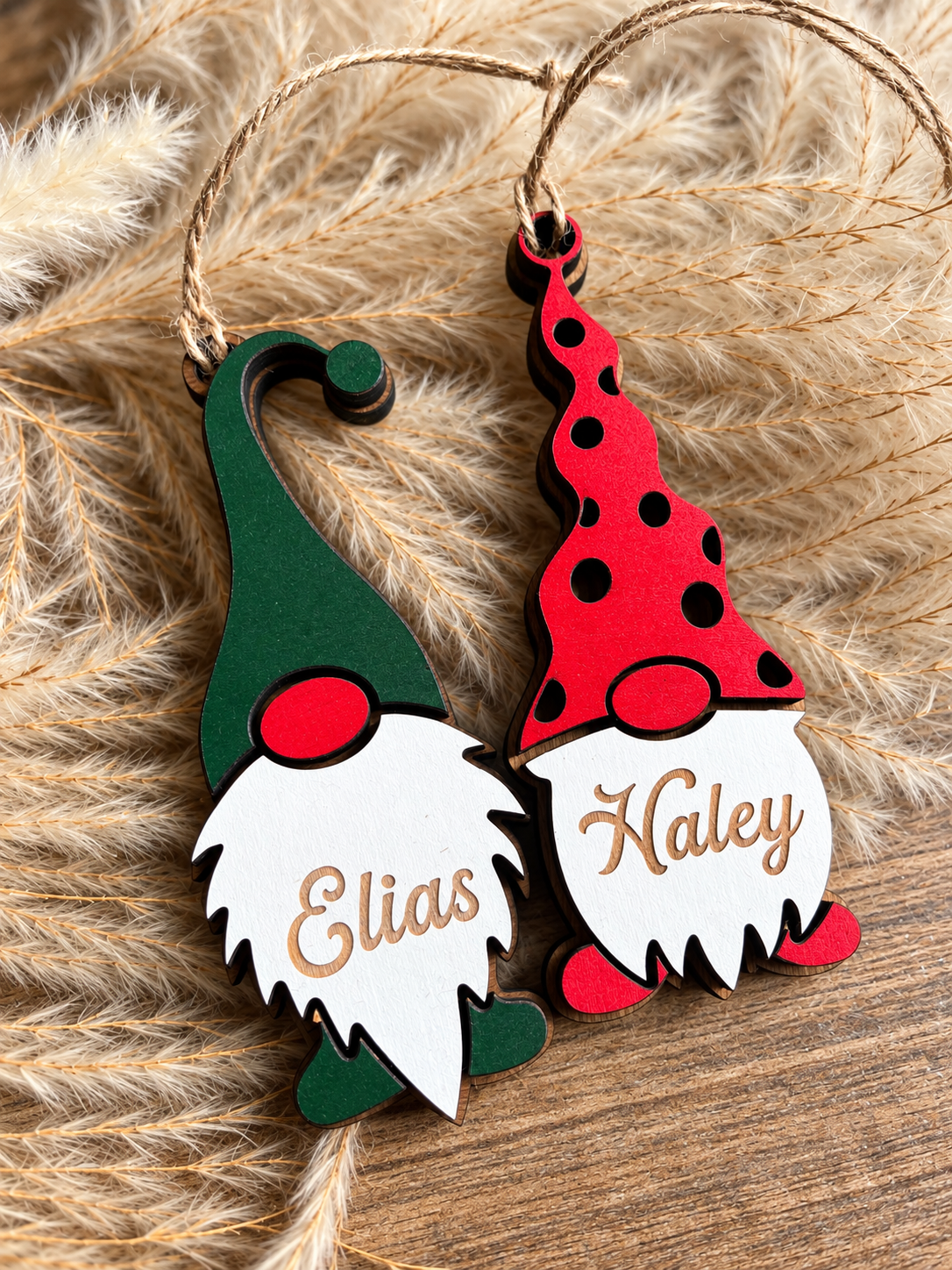 Gnome Personalized Wood Ornaments